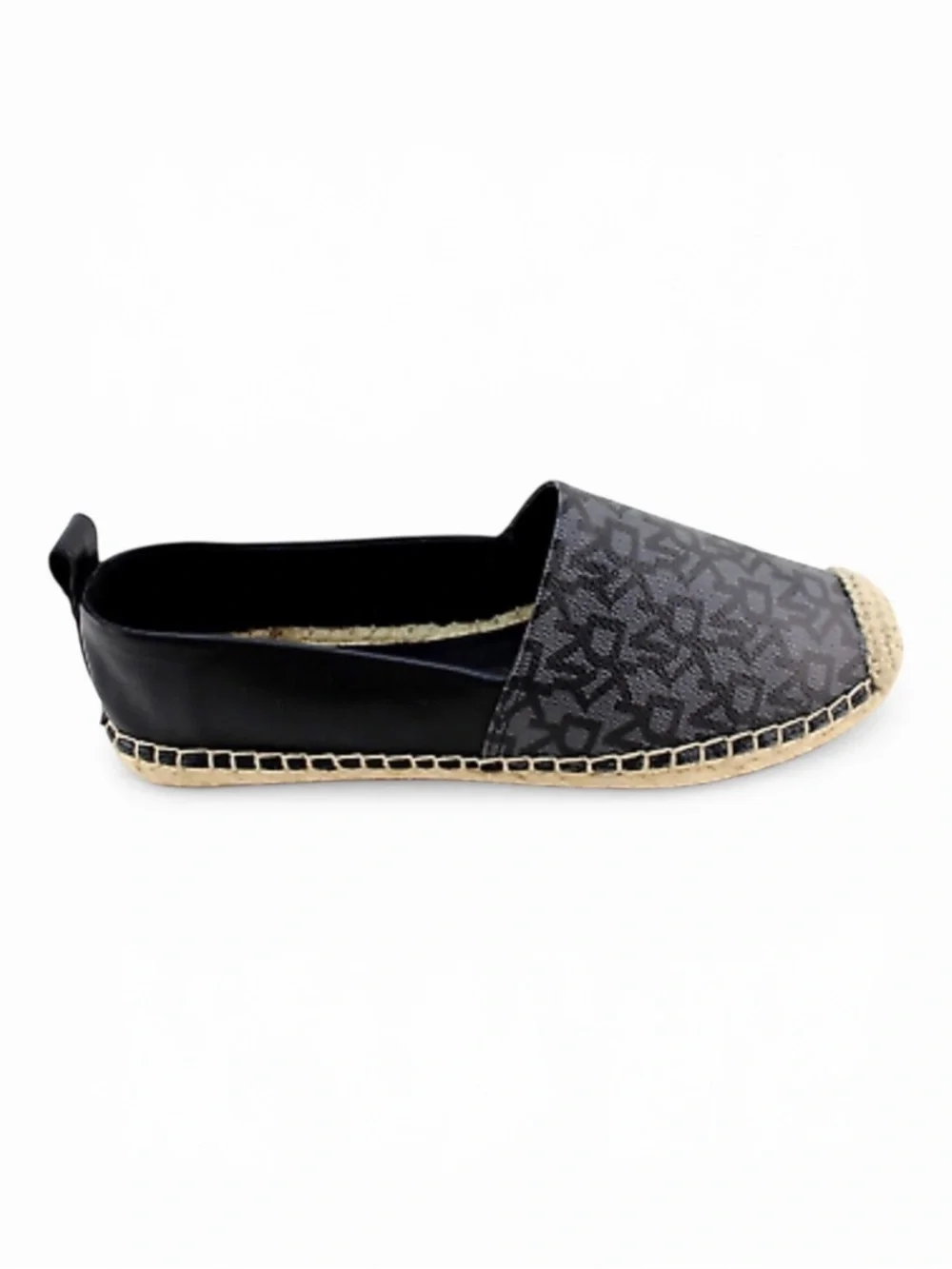 NEW DKNY Mali Repeat Logo Espadrille Loafer Flats Black Gray Women Size 7.5